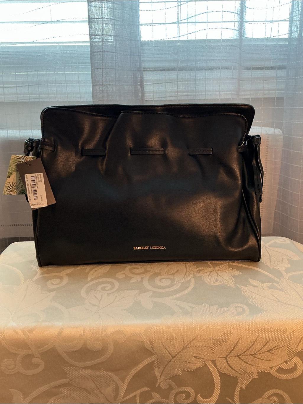 Badgley Mischka Black Vegan Leather Snap Trim Bag/Purse